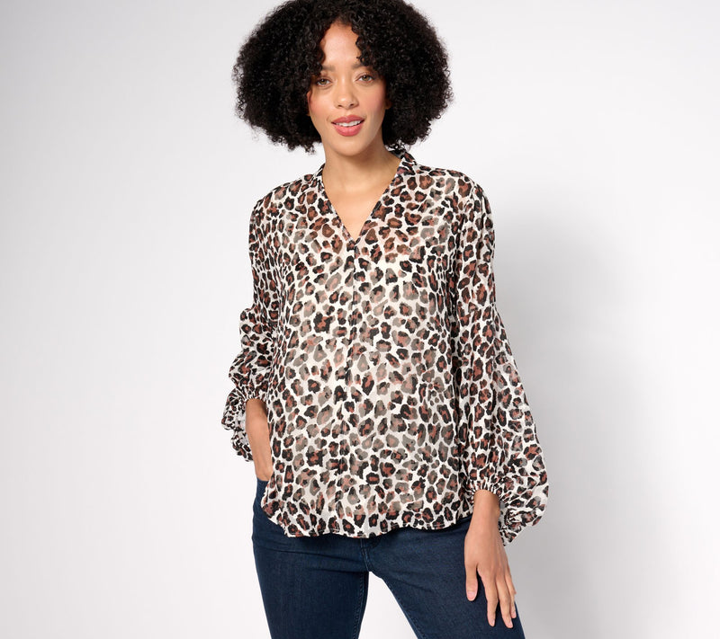 BEAUTIFUL by Lawrence Zarian Printed Textured Blouse with Knit Tank — View 5