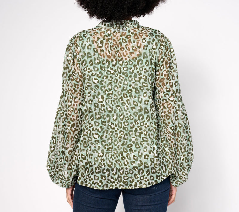 BEAUTIFUL by Lawrence Zarian Printed Textured Blouse with Knit Tank — View 10