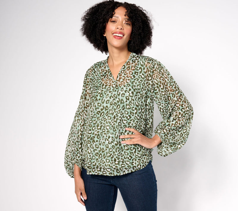 BEAUTIFUL by Lawrence Zarian Printed Textured Blouse with Knit Tank — View 9