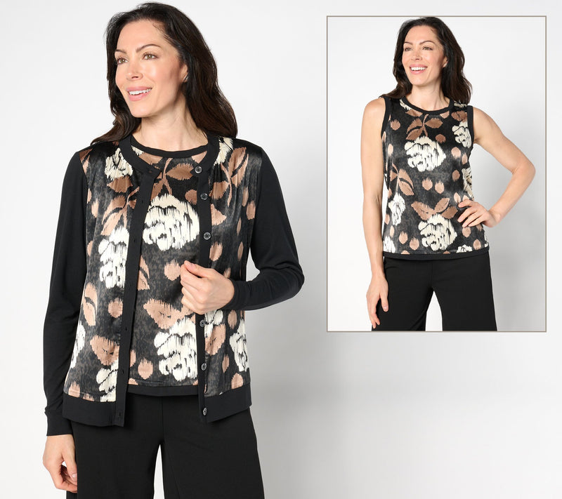 BEAUTIFUL by Lawrence Zarian Refined Knit Mixed Media Printed Twofer — View 13
