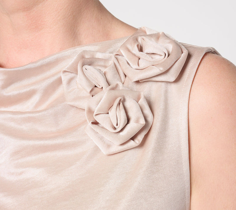 BEAUTIFUL by Lawrence Zarian Knit Satin Cowl Neck Top with Rosettes — View 8