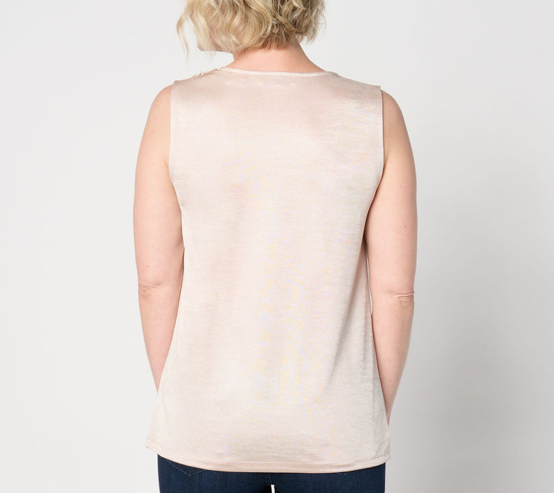 BEAUTIFUL by Lawrence Zarian Knit Satin Cowl Neck Top with Rosettes — View 6
