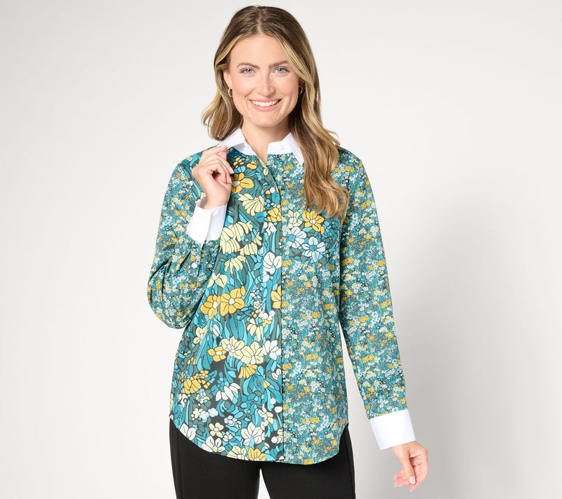 by Stacy London Core Poplin Button-Front Top — View 9