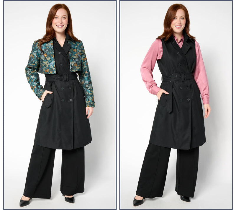 by Stacy London Petite Trench with Removable Jacket- Floral — View 3