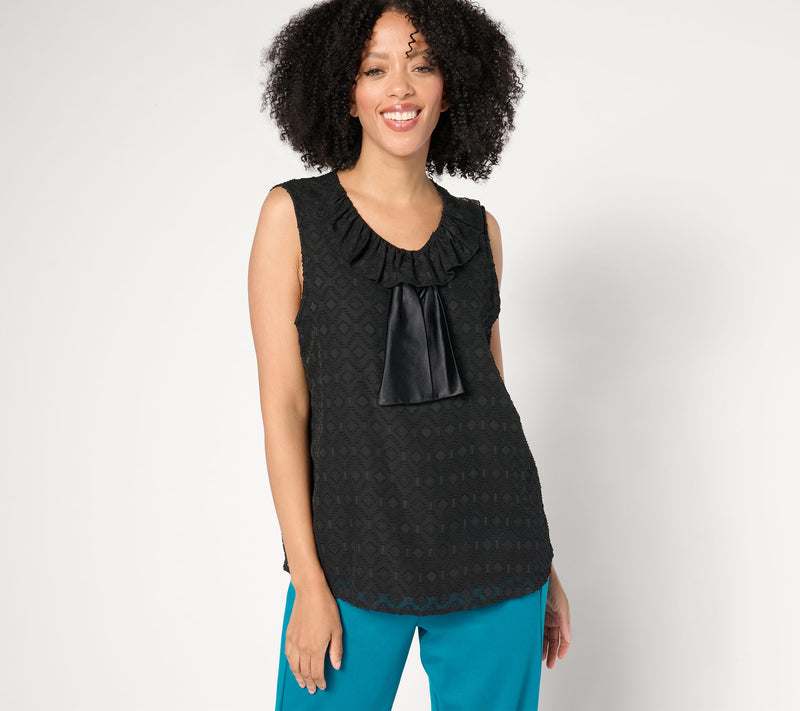 by Stacy London Jacquard Chiffon Top with Satin Bow — View 7