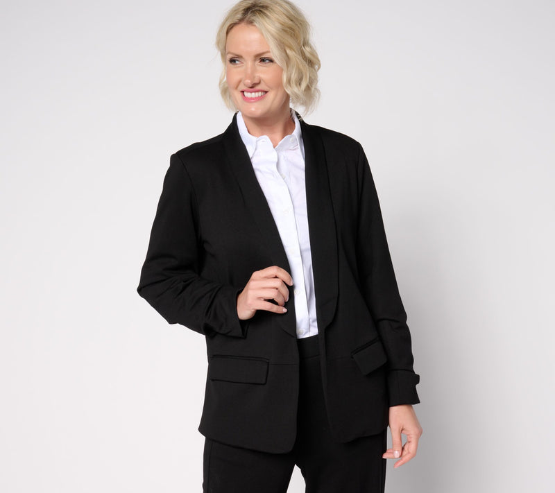 by Stacy London Ponte Blazer w/ Shawl Collar and Ruched Sleeve Detail — View 4