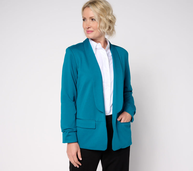 by Stacy London Ponte Blazer w/ Shawl Collar and Ruched Sleeve Detail — View 7