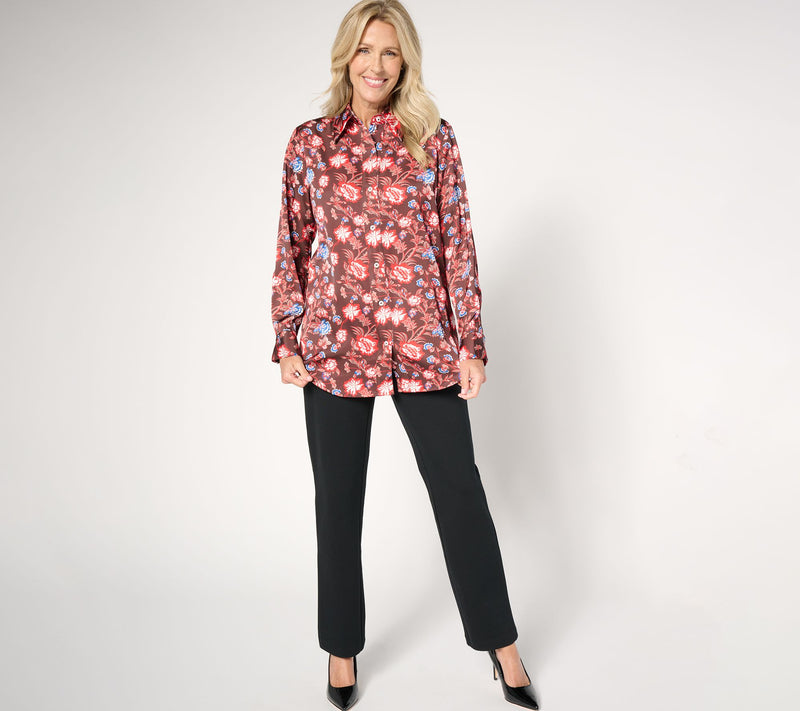 by Stacy London Printed Satin Button Front Shirt — View 9