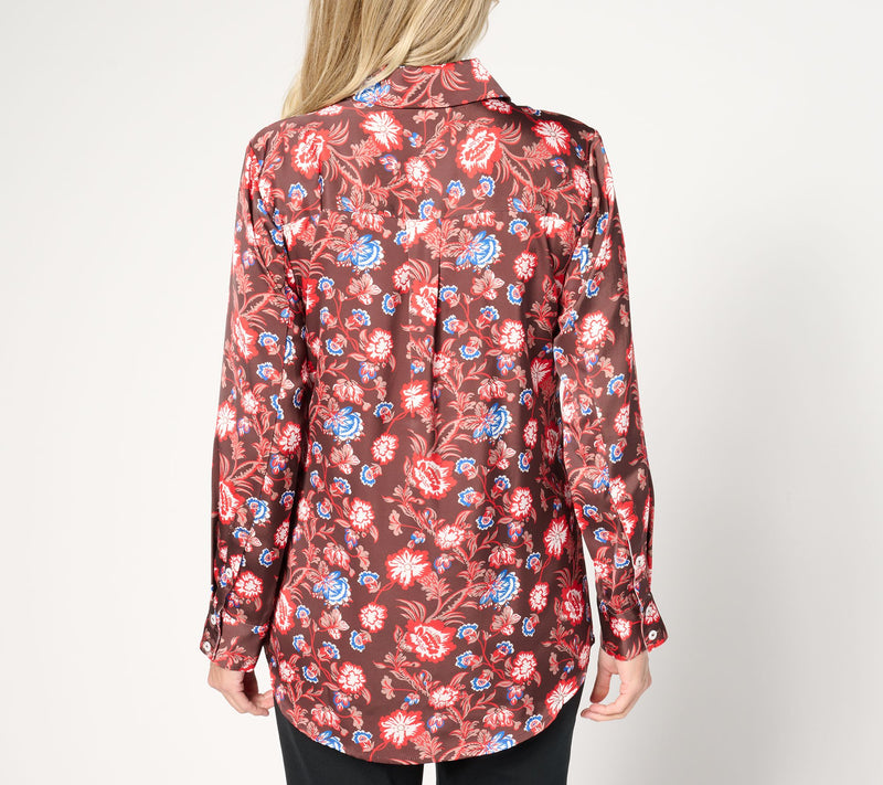 by Stacy London Printed Satin Button Front Shirt — View 8