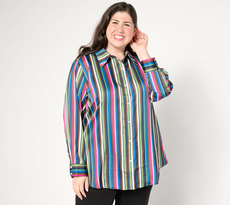 by Stacy London Printed Satin Button Front Shirt — View 3
