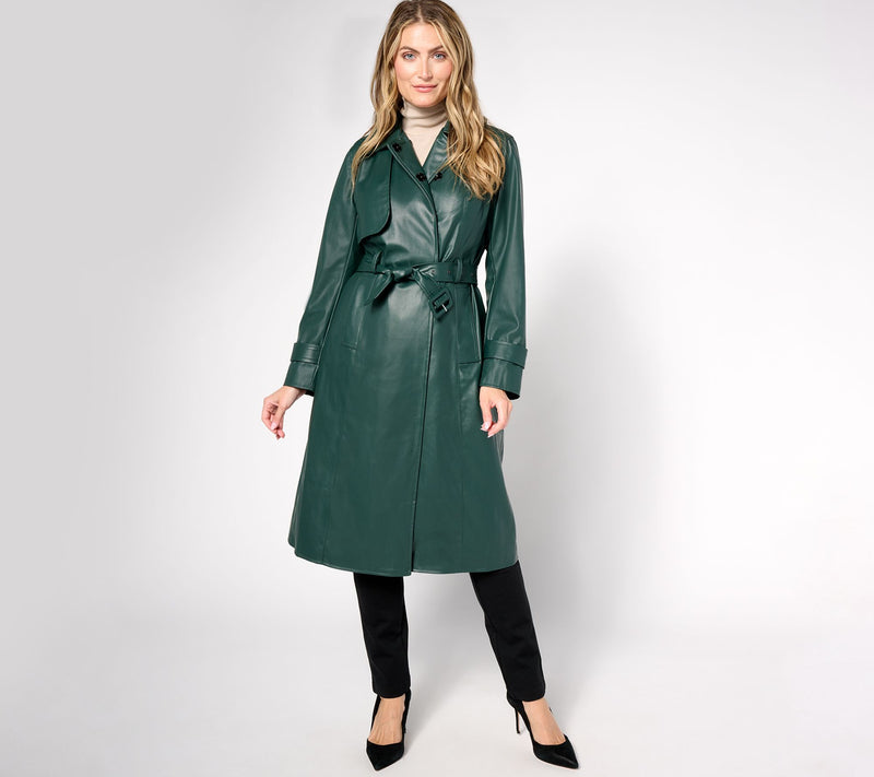 by Stacy London Petite Embossed Snake Faux-Leather Trench Coat — Main view
