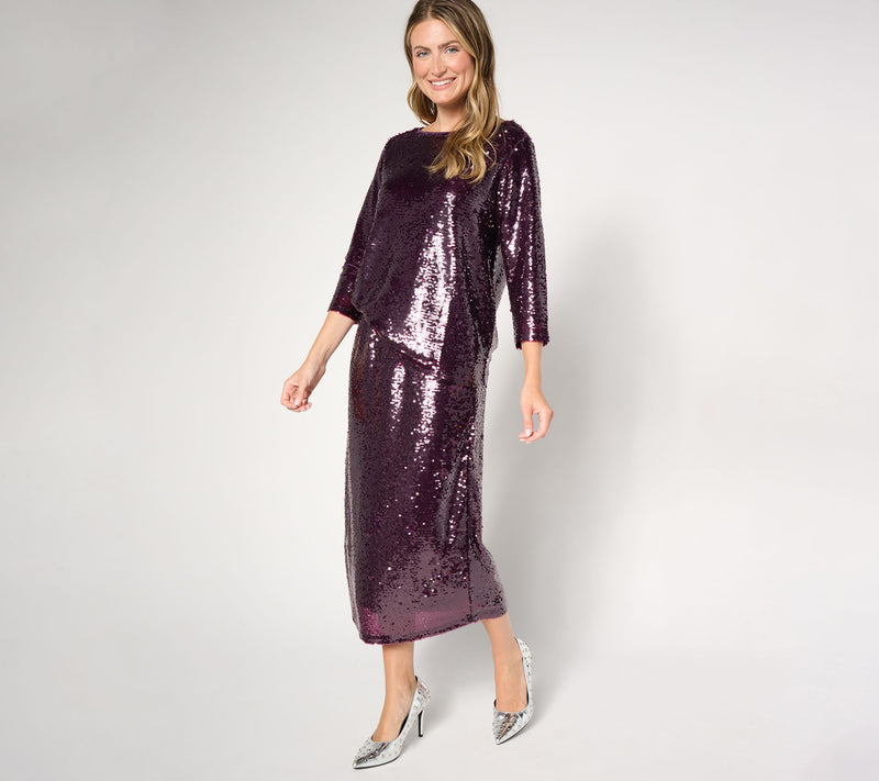 by Stacy London Regular Sequin Pull-On Midi Skirt — View 9
