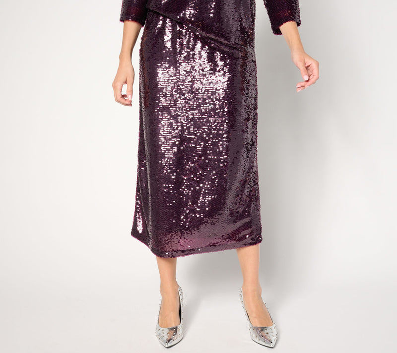 by Stacy London Petite Sequin Pull-On Midi Skirt — Main view