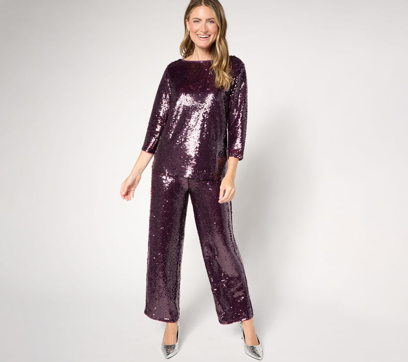 by Stacy London Long Sleeve Sequin Foundation Top — View 9