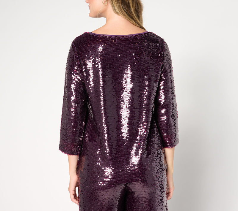by Stacy London Long Sleeve Sequin Foundation Top — View 8