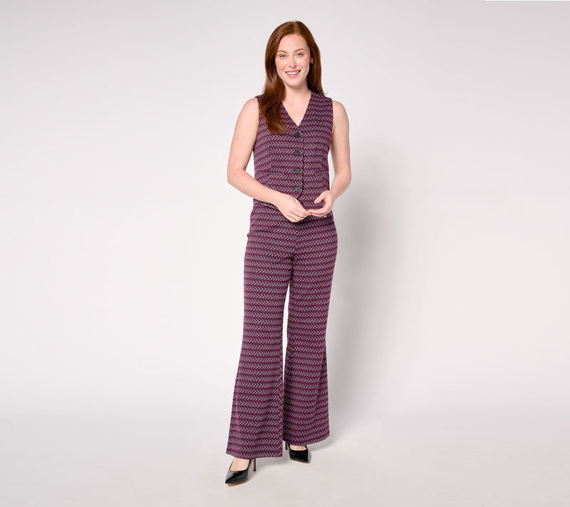 by Stacy London Regular Patterned Knit Jacquard Flare Pant — View 7
