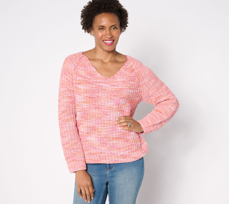 AnyBody V-Neck Space Dye Chenille Sweater — View 10