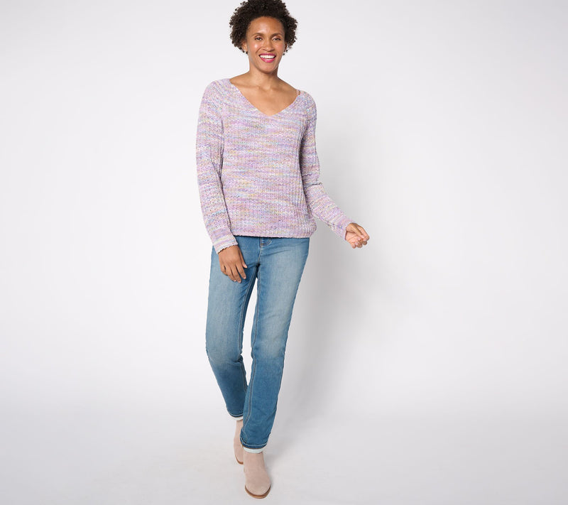 AnyBody V-Neck Space Dye Chenille Sweater — View 3