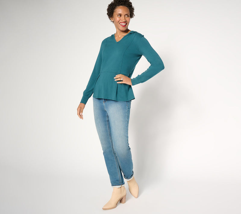 Belle by Kim Gravel TripleLuxe Knit Fit & Flare Hooded Top — View 3