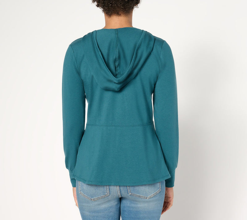 Belle by Kim Gravel TripleLuxe Knit Fit & Flare Hooded Top — View 2