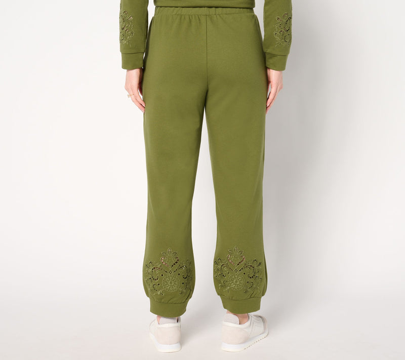 LOGO Life by Lori Goldstein Petite French Terry Joggers w/ Eyelet — View 3