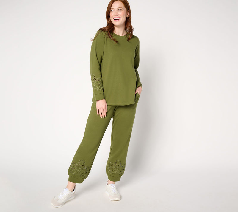 LOGO Life by Lori Goldstein Petite French Terry Joggers w/ Eyelet — View 4