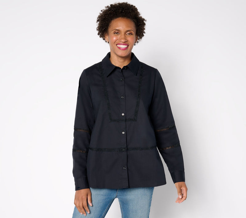 Women with Control Woven Button-Front Top with Lace Trim — View 7