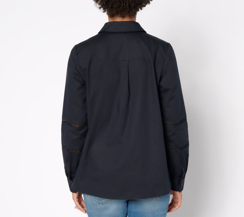 Women with Control Woven Button-Front Top with Lace Trim — View 8