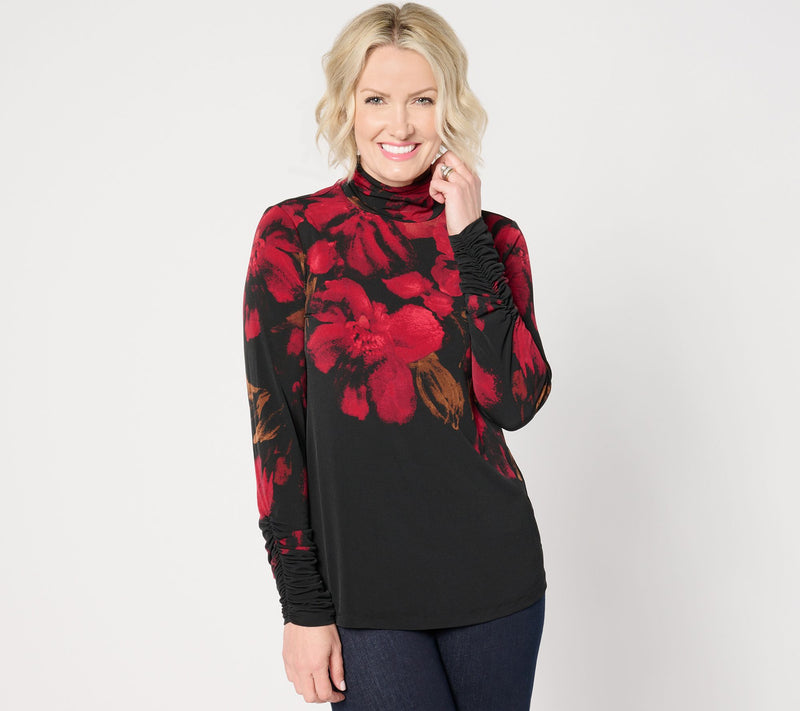 Susan Graver Regular Printed Liquid Knit Mock Neck Long Sleeve Top — View 5
