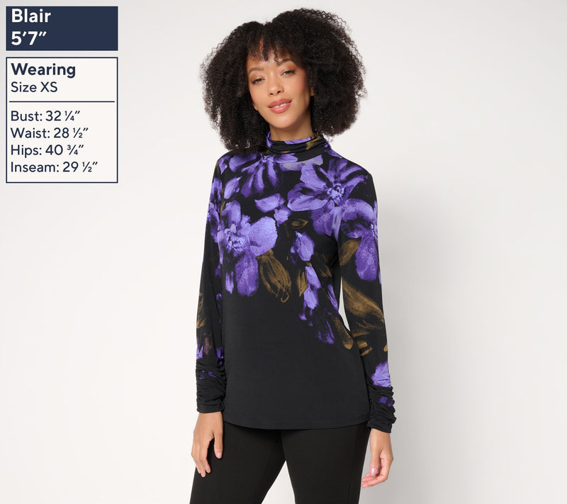 Susan Graver Petite Printed Liquid Knit Mock Neck Long Sleeve Top — View 11