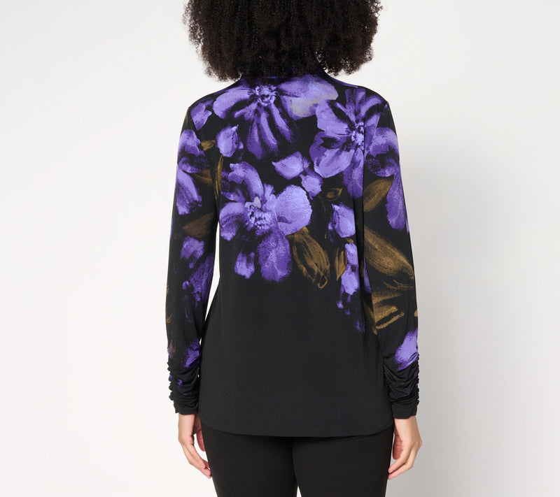 Susan Graver Petite Printed Liquid Knit Mock Neck Long Sleeve Top — View 12