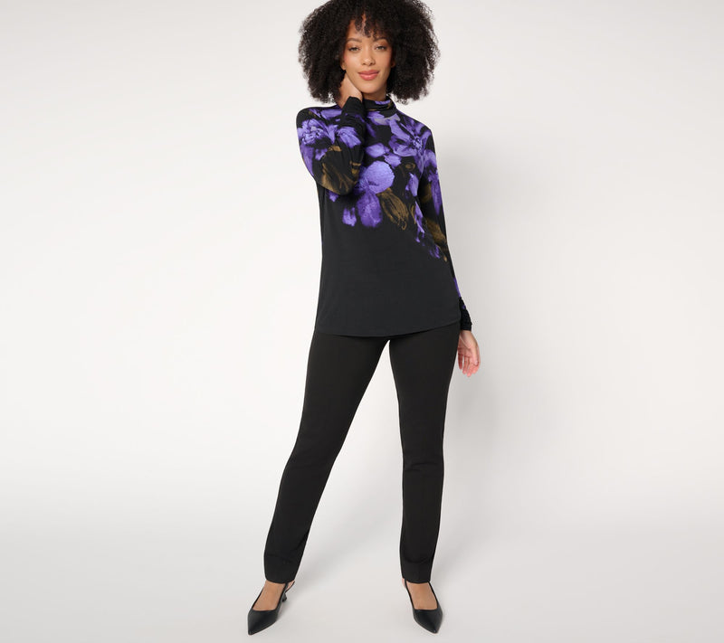Susan Graver Petite Printed Liquid Knit Mock Neck Long Sleeve Top — View 13