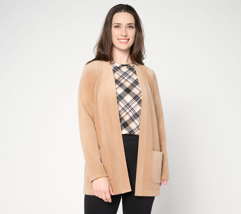 Susan Graver Regular Knit Corduroy Fusion Open Front Cardigan — Main view