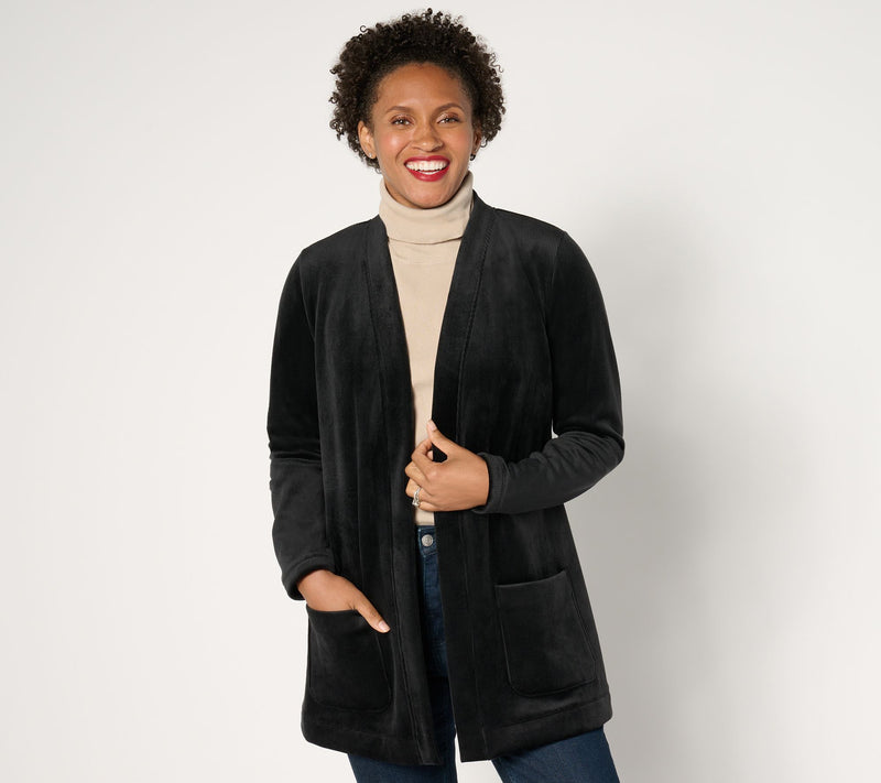 Susan Graver Regular Knit Corduroy Fusion Open Front Cardigan — View 7