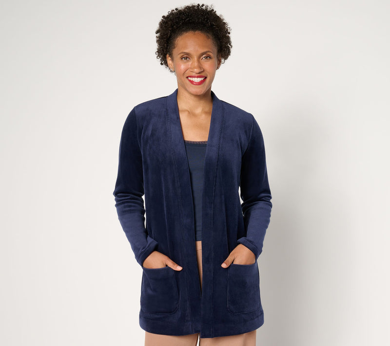 Susan Graver Regular Knit Corduroy Fusion Open Front Cardigan — View 3