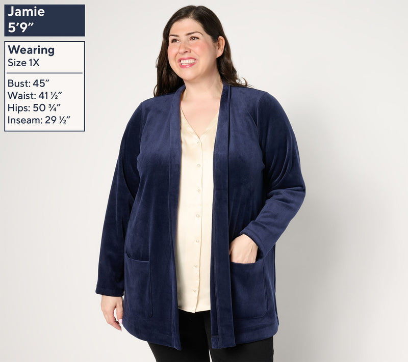 Susan Graver Regular Knit Corduroy Fusion Open Front Cardigan — View 9