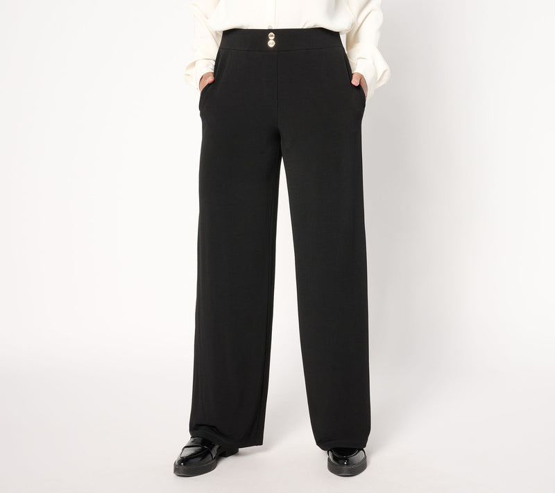 Susan Graver Regular Liquid Knit Wide-Leg Pants w/ Button Detail — View 7