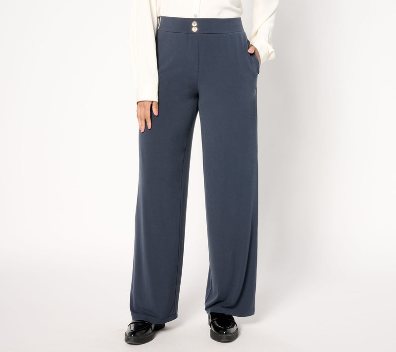 Susan Graver Regular Liquid Knit Wide-Leg Pants w/ Button Detail — View 5