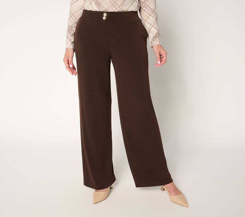 Susan Graver Regular Liquid Knit Wide-Leg Pants w/ Button Detail — View 16