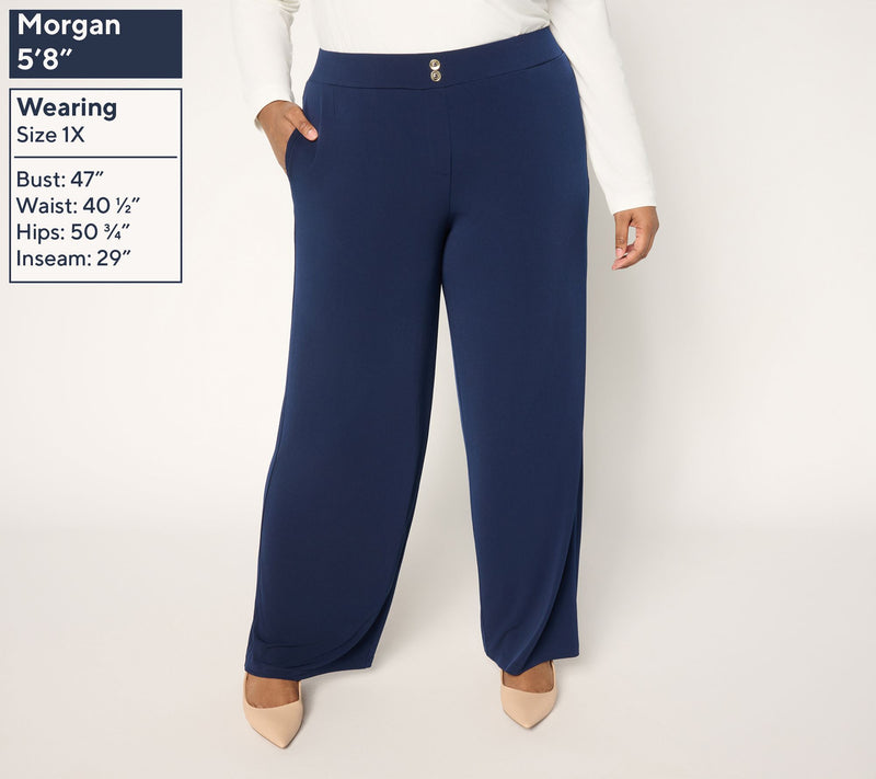 Susan Graver Petite Liquid Knit Wide-Leg Pants w/ Button Detail — View 10