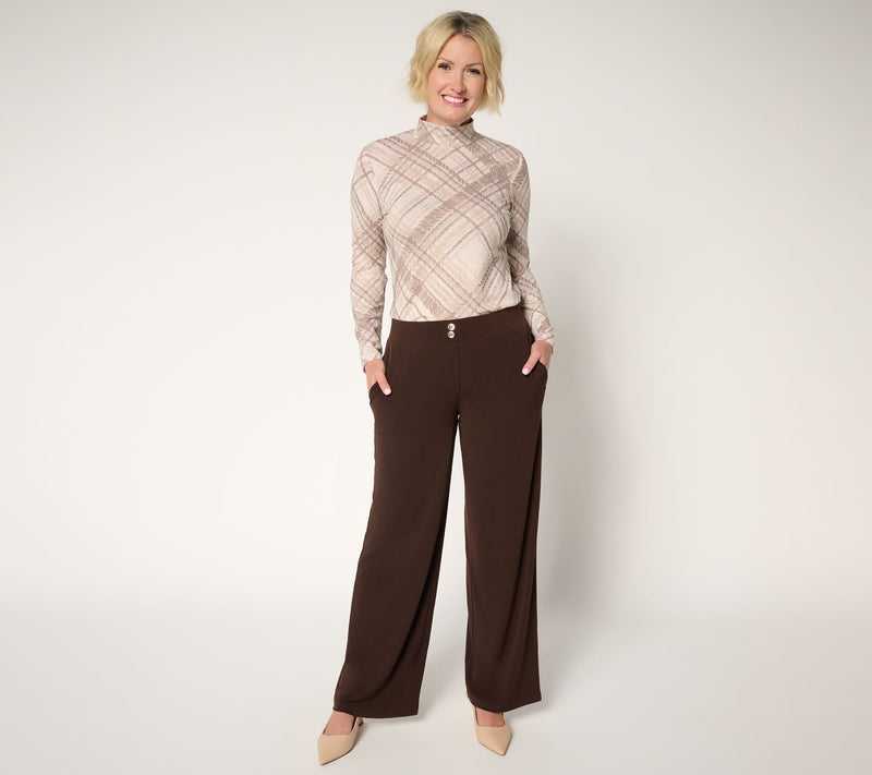 Susan Graver Petite Liquid Knit Wide-Leg Pants w/ Button Detail — View 13