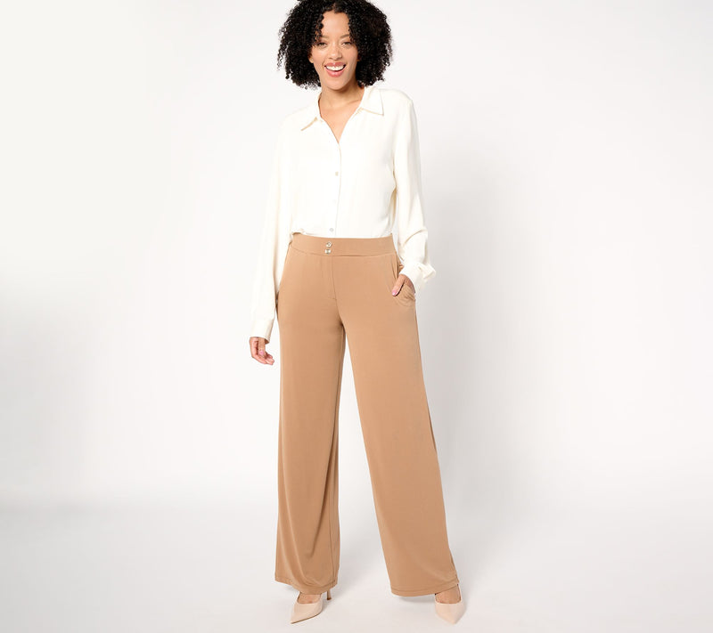 Susan Graver Petite Liquid Knit Wide-Leg Pants w/ Button Detail — View 11