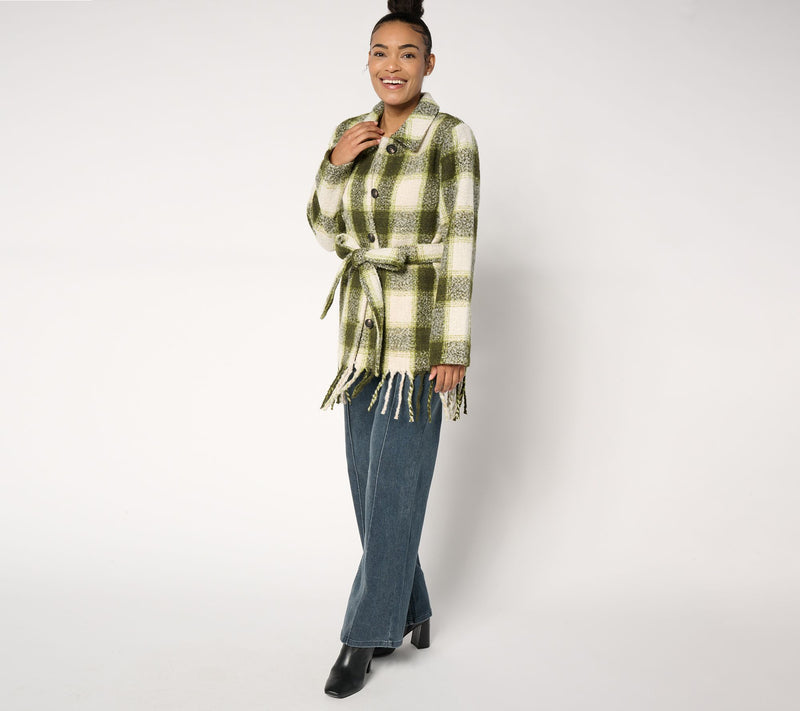 Belle by Kim Gravel Mad for Plaid Fringe Belted Boucle Shacket — View 4