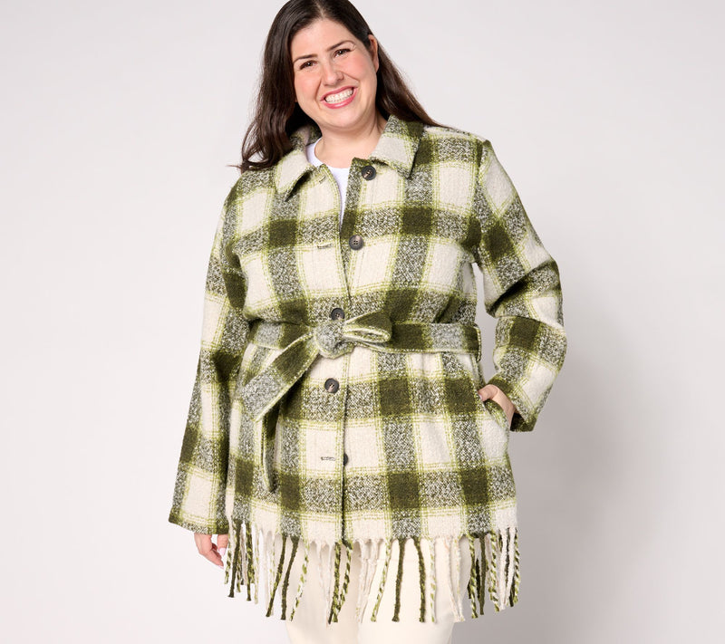 Belle by Kim Gravel Mad for Plaid Fringe Belted Boucle Shacket — View 2