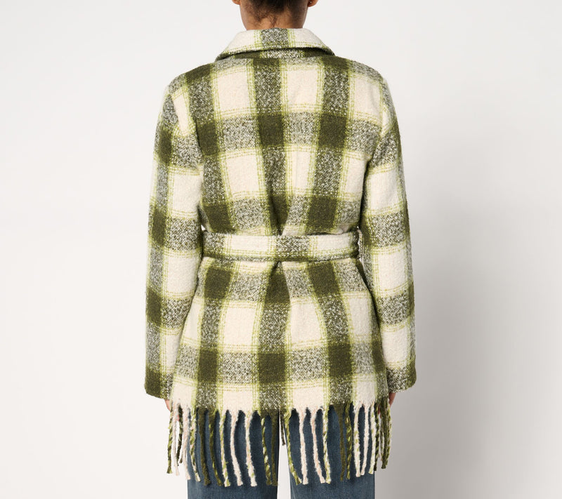 Belle by Kim Gravel Mad for Plaid Fringe Belted Boucle Shacket — View 3