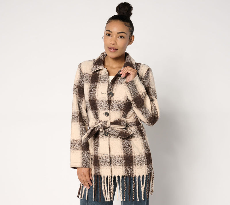 Belle by Kim Gravel Mad for Plaid Fringe Belted Boucle Shacket — View 13