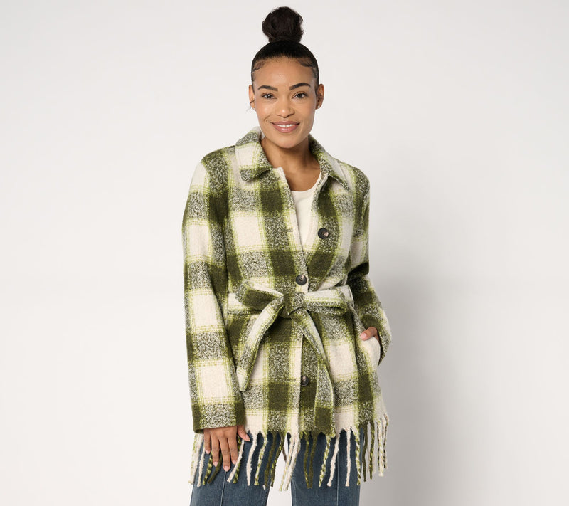 Belle by Kim Gravel Mad for Plaid Fringe Belted Boucle Shacket — View 14
