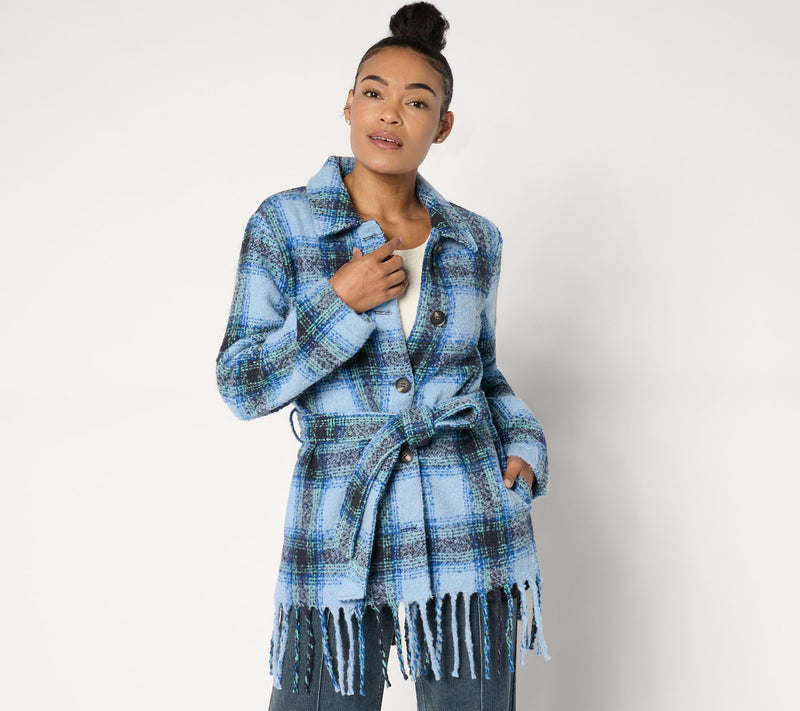 Belle by Kim Gravel Mad for Plaid Fringe Belted Boucle Shacket — View 15