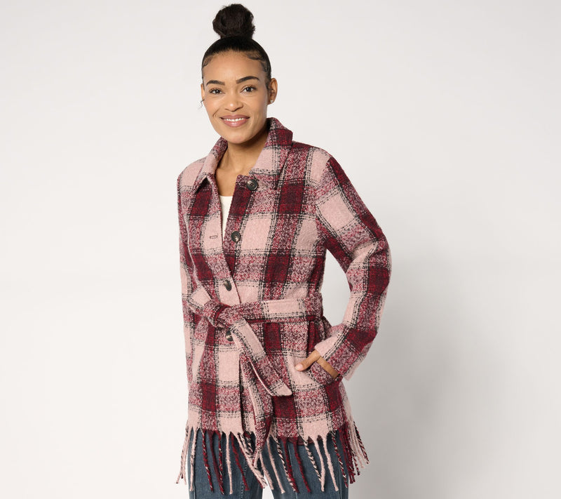 Belle by Kim Gravel Mad for Plaid Fringe Belted Boucle Shacket — View 16