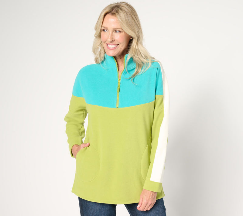 Belle by Kim Gravel Tri Color Block Fleece Half Zip — View 10